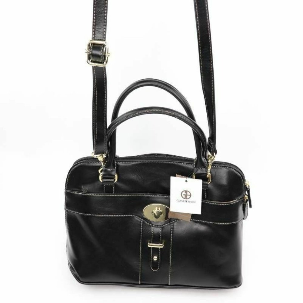 Giani Bernini Womens Glazed Dome Satchel Handbag Black Turn-Lock Zipper OS‎
